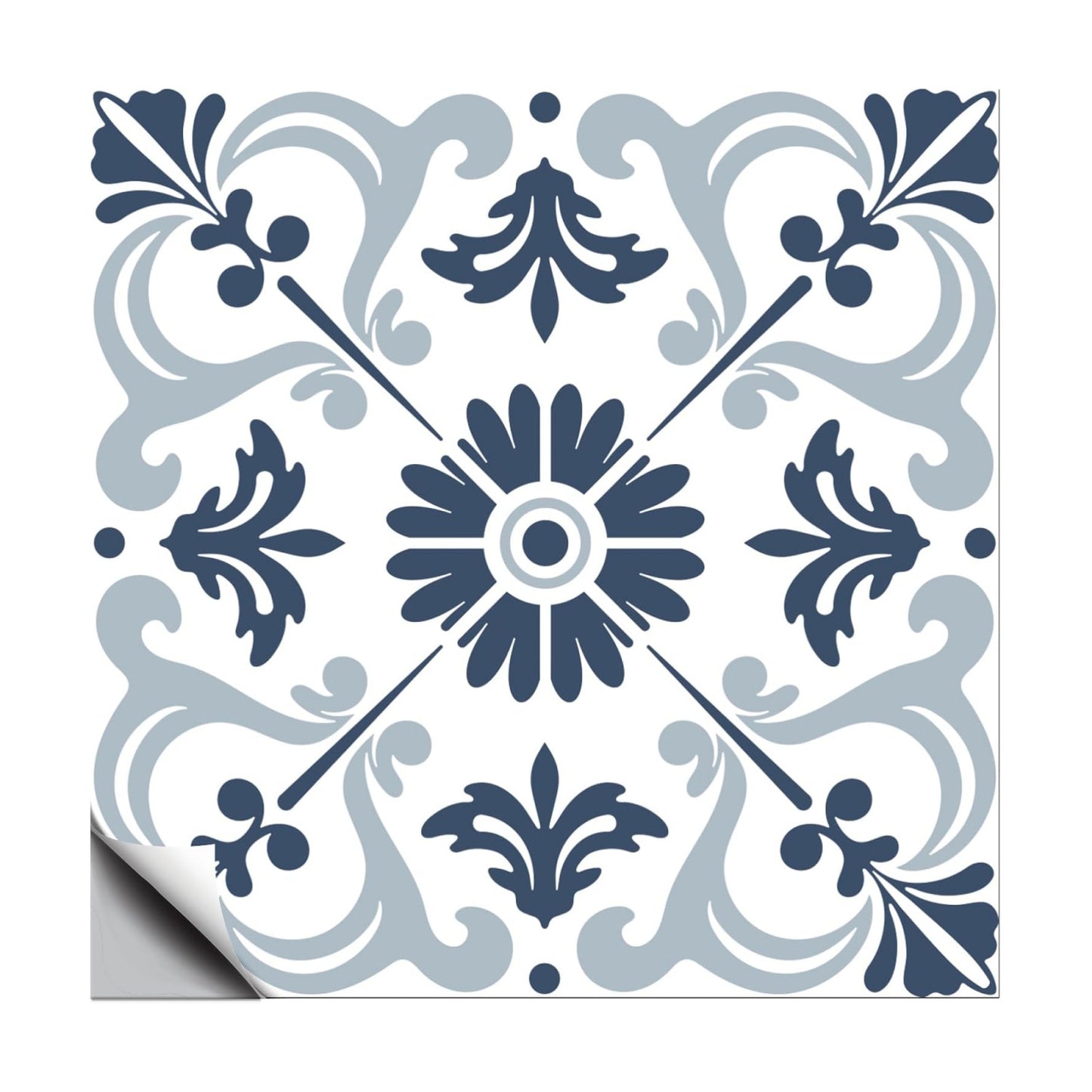 Peel and Stick Wallpaper Self Adhesive Wallpaper Tile Stickers / Retro Mandala / Blue / Set of 36