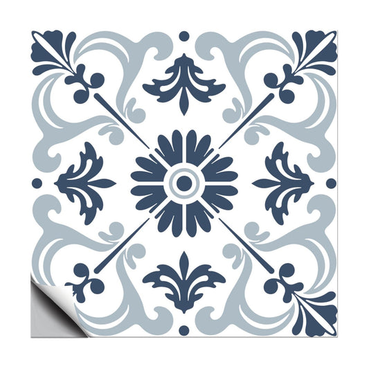 Peel and Stick Wallpaper Self Adhesive Wallpaper Tile Stickers / Retro Mandala / Blue / Set of 36
