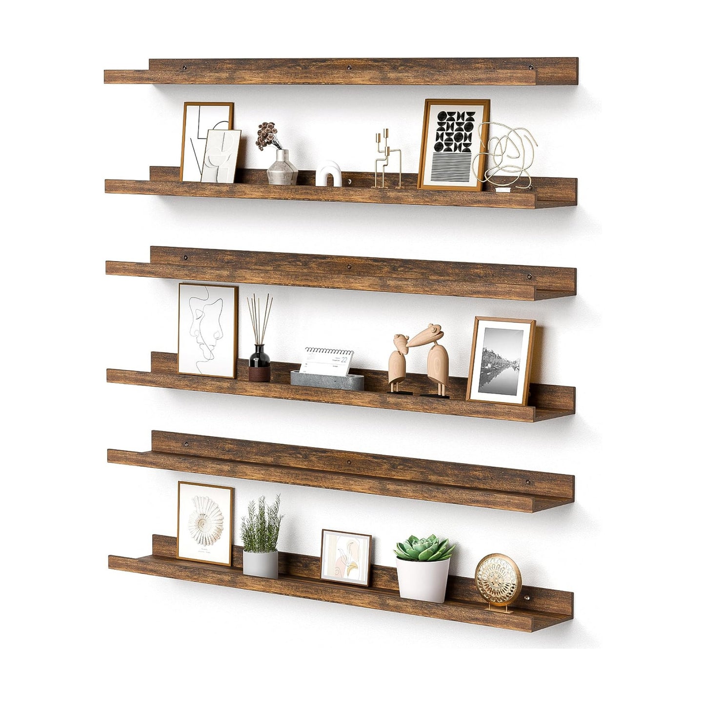 upsimples Floating Shelves for Wall Decor and Storage, Brown, 6Pcs 35.5''