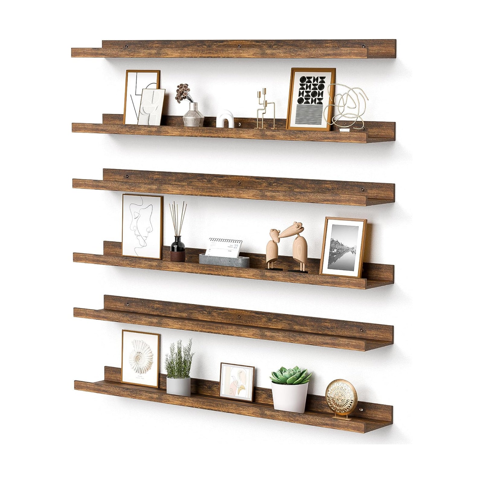 upsimples Floating Shelves for Wall Decor and Storage, Brown, 6Pcs 35.5''
