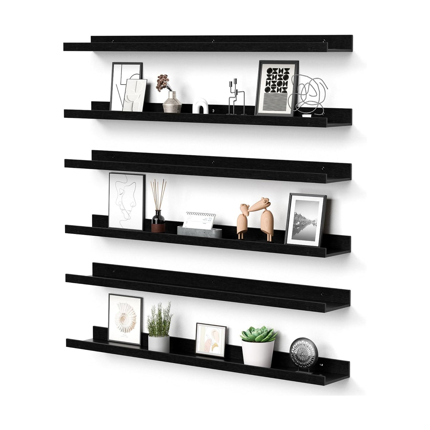 upsimples Floating Shelves for Wall Decor and Storage, Black, 6Pcs 35.5''