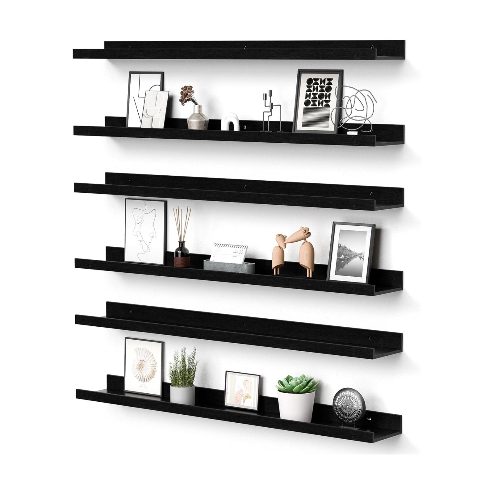 upsimples Floating Shelves for Wall Decor and Storage, Black, 6Pcs 35.5''