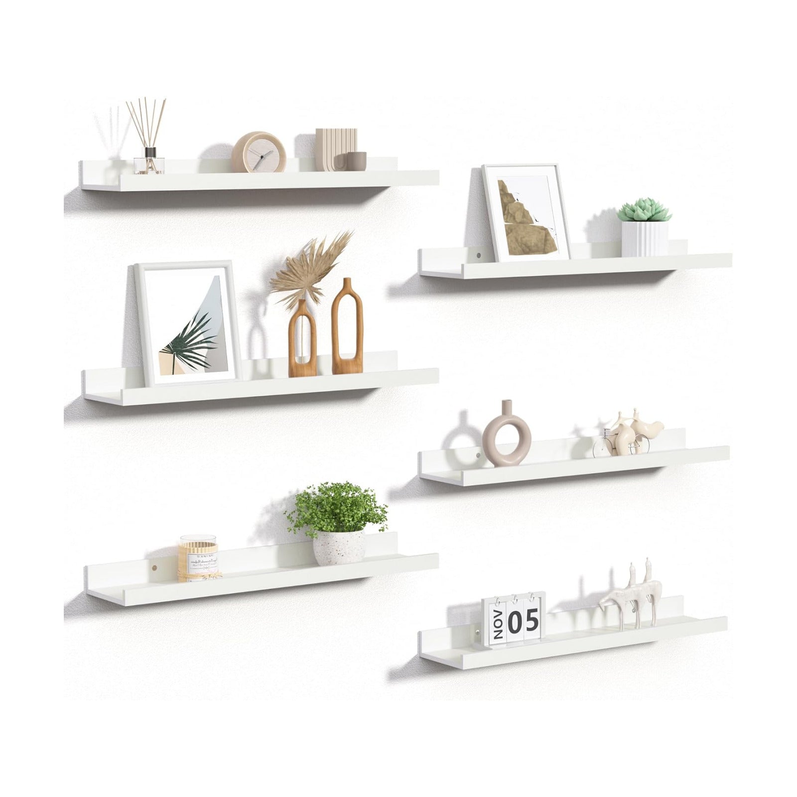 upsimples Floating Shelves for Wall Decor and Storage, White, 6Pcs 23.6''