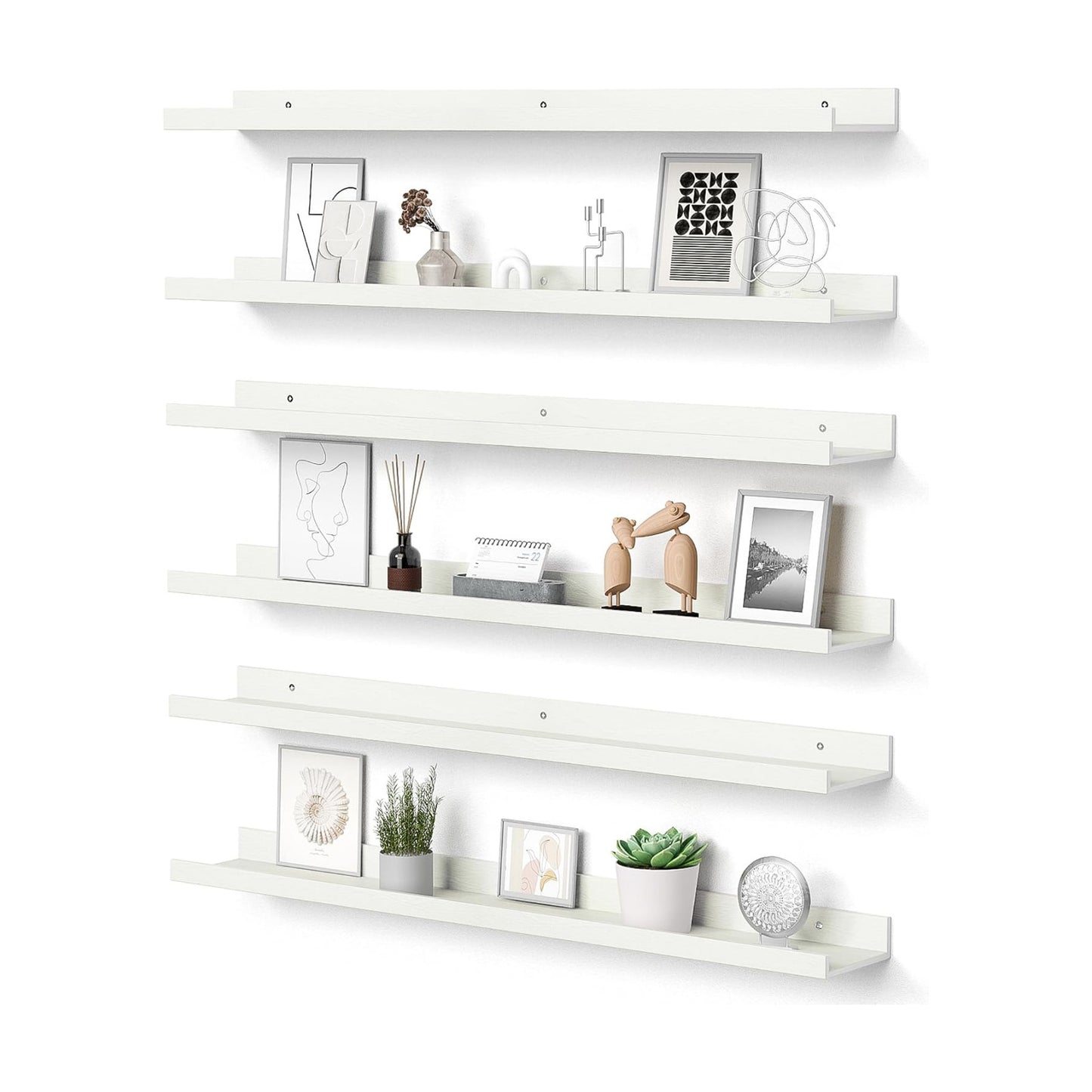 upsimples Floating Shelves for Wall Decor and Storage, White, 6Pcs 35.5''