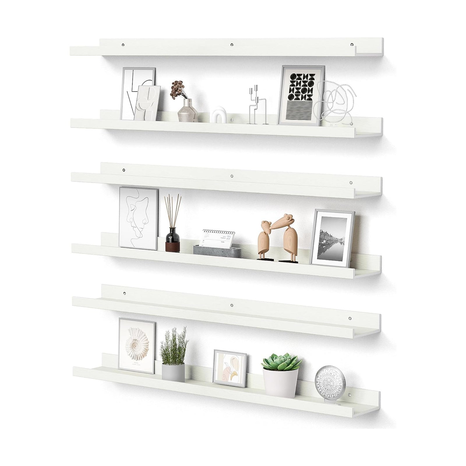 upsimples Floating Shelves for Wall Decor and Storage, White, 6Pcs 35.5''