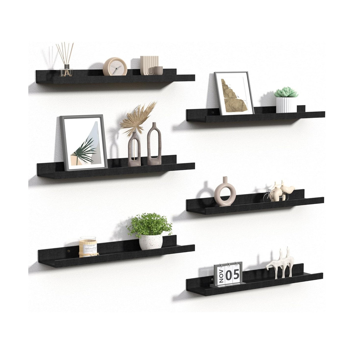 upsimples Floating Shelves for Wall Decor and Storage, Black, 6Pcs 23.6''
