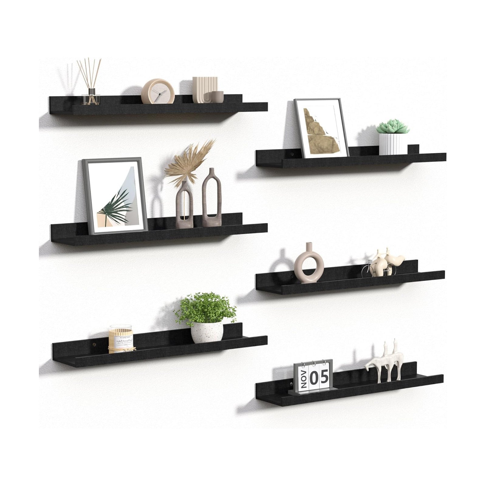 upsimples Floating Shelves for Wall Decor and Storage, Black, 6Pcs 23.6''