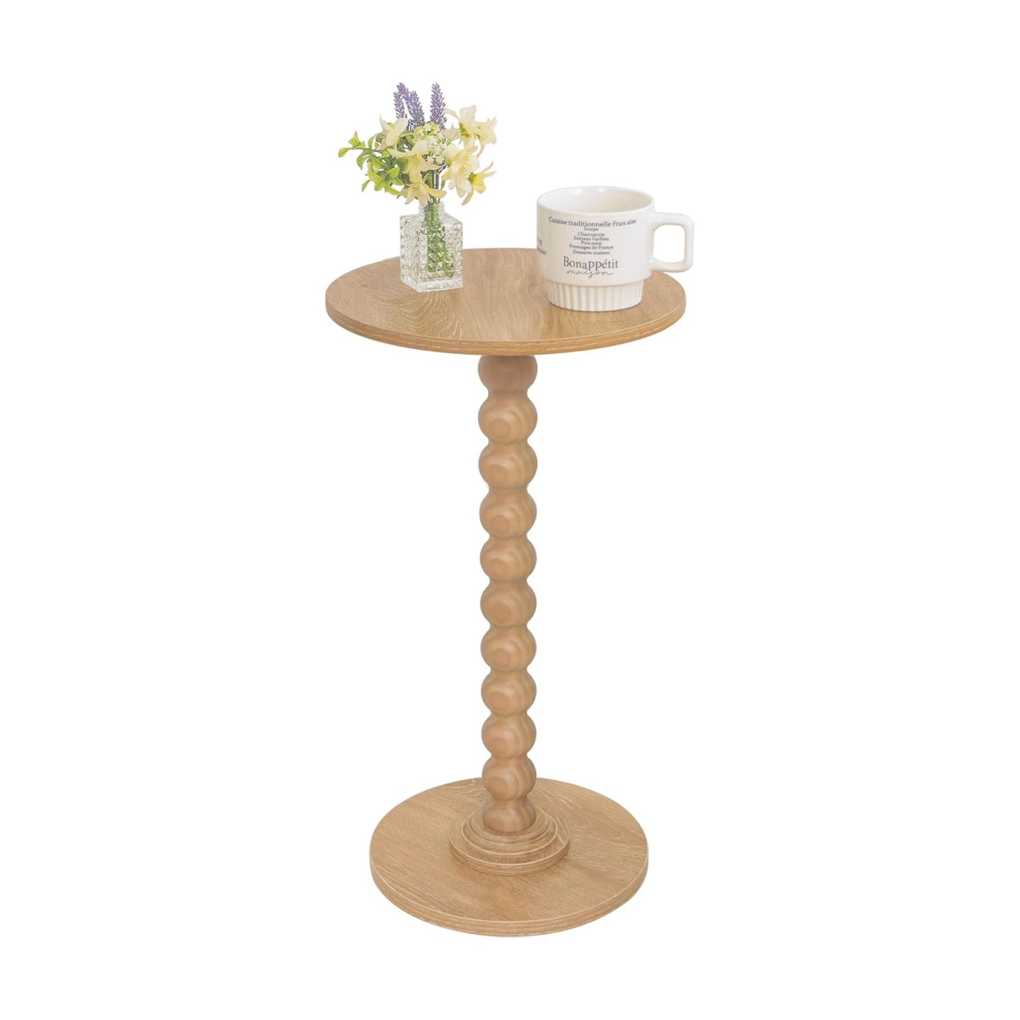 Fultyle Small Side Table, Drink Table for Small Spaces, Modern Martini Table with Solid Wood Leg, Round End Tables