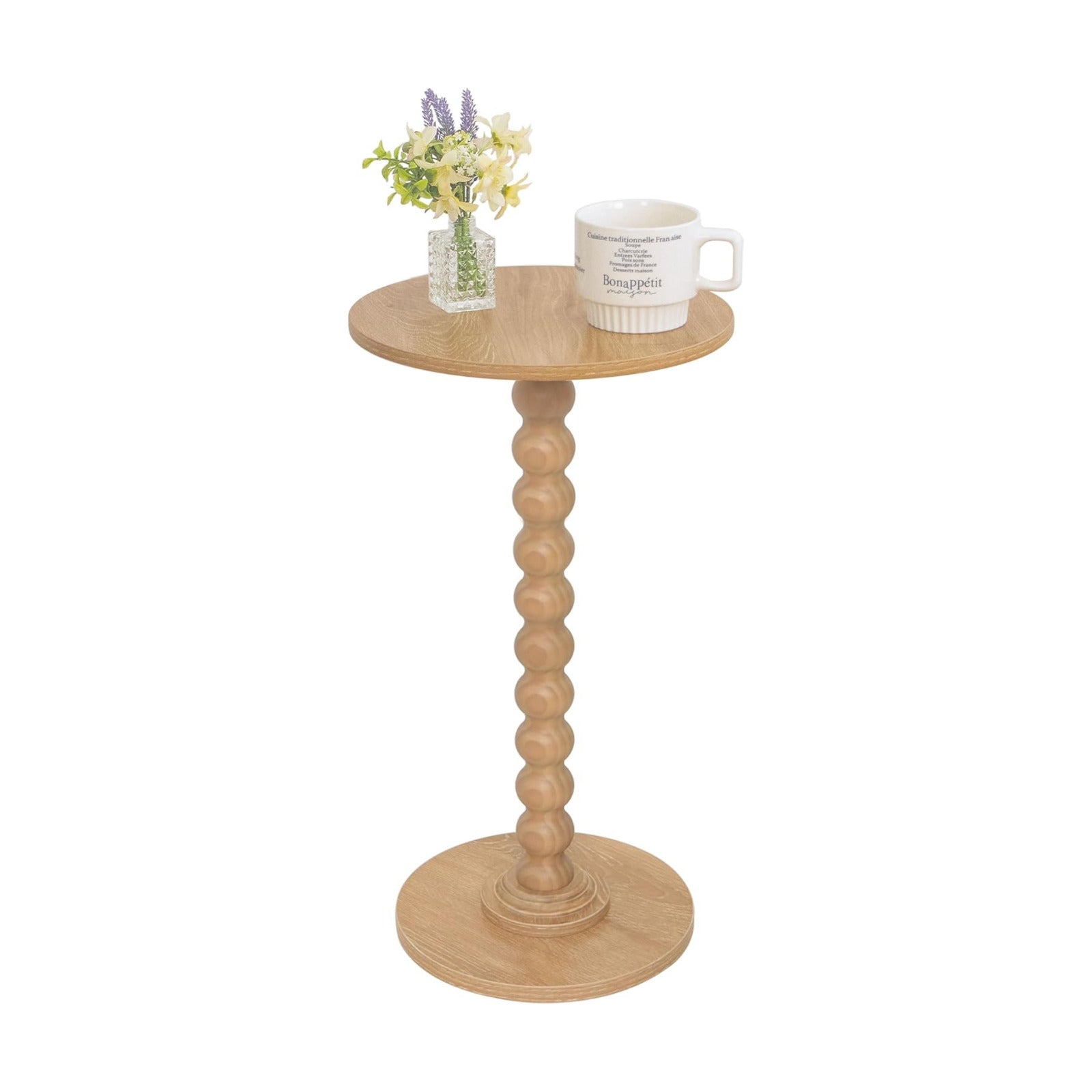 Fultyle Small Side Table, Drink Table for Small Spaces, Modern Martini Table with Solid Wood Leg, Round End Tables