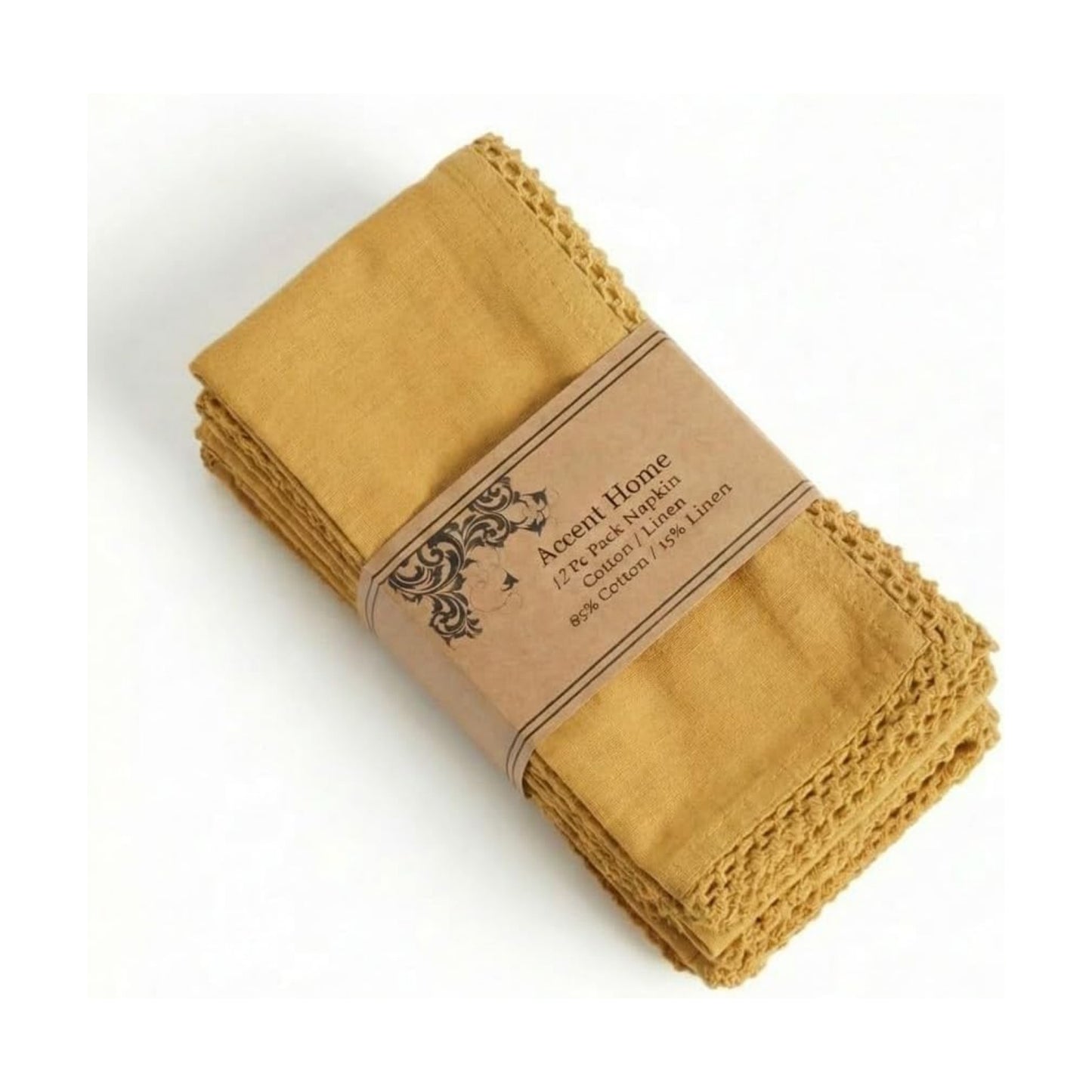ACCENTHOME Mustard Set of 12 18x18 inch Cotton Linen Dinner Napkins | Cotton Linen Blend Napkins, Machine Wash On