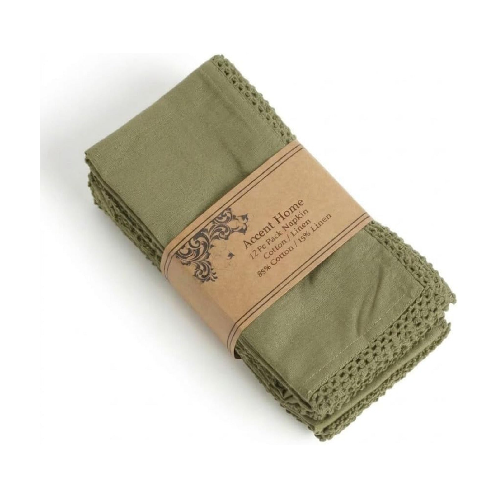 ACCENTHOME Olive Green Set of 12 18x18 inch Cotton Linen Dinner Napkins | Cotton Linen Blend Napkins, Machine Wash On
