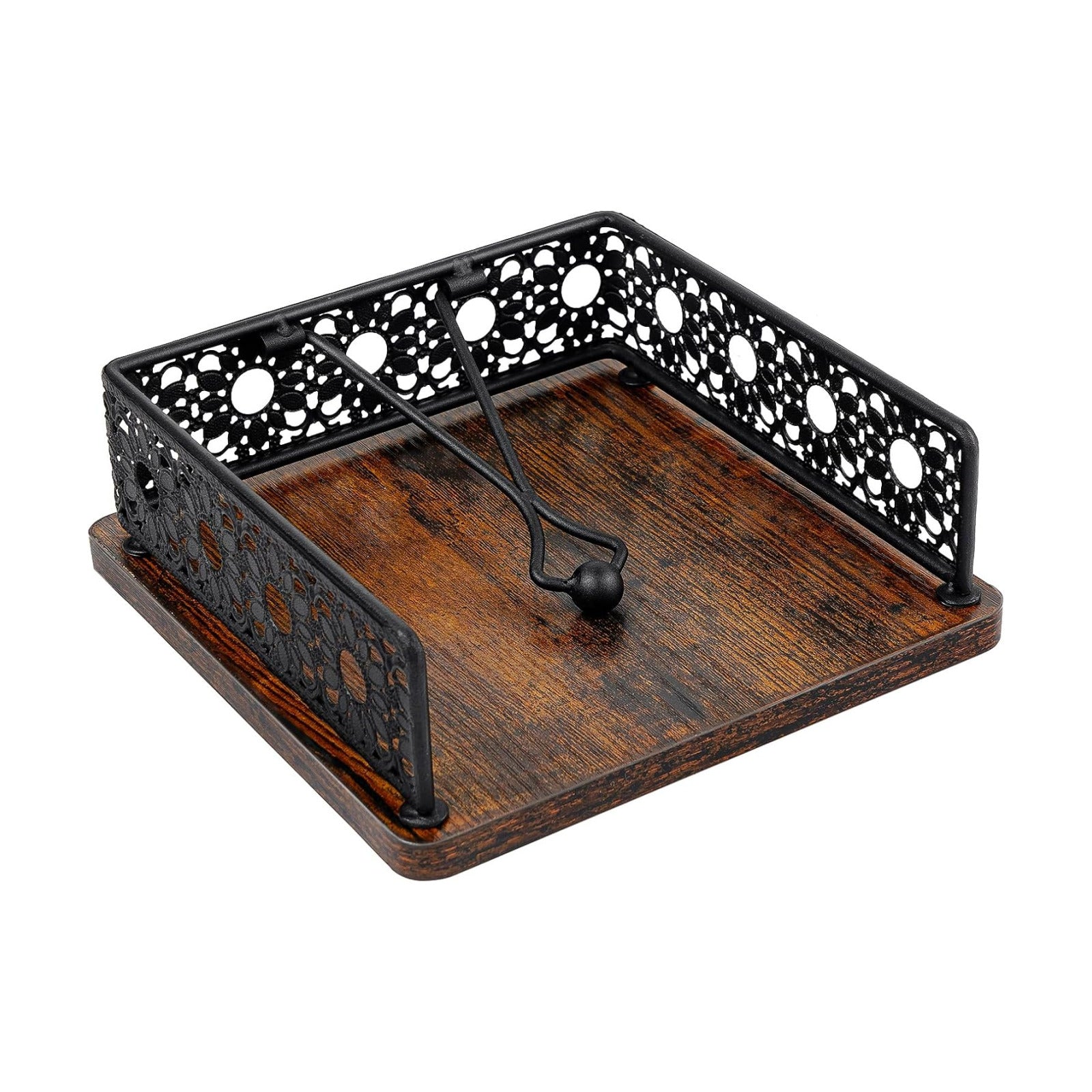 Wooden Napkin Holder / Black Iron with Wood