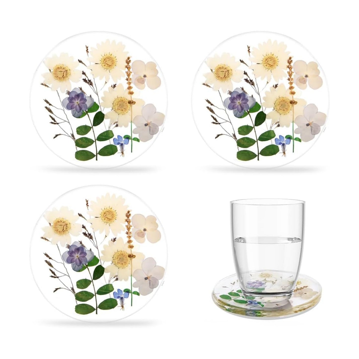 Bloom Resin Flower Coasters / WHITE / Set of 4