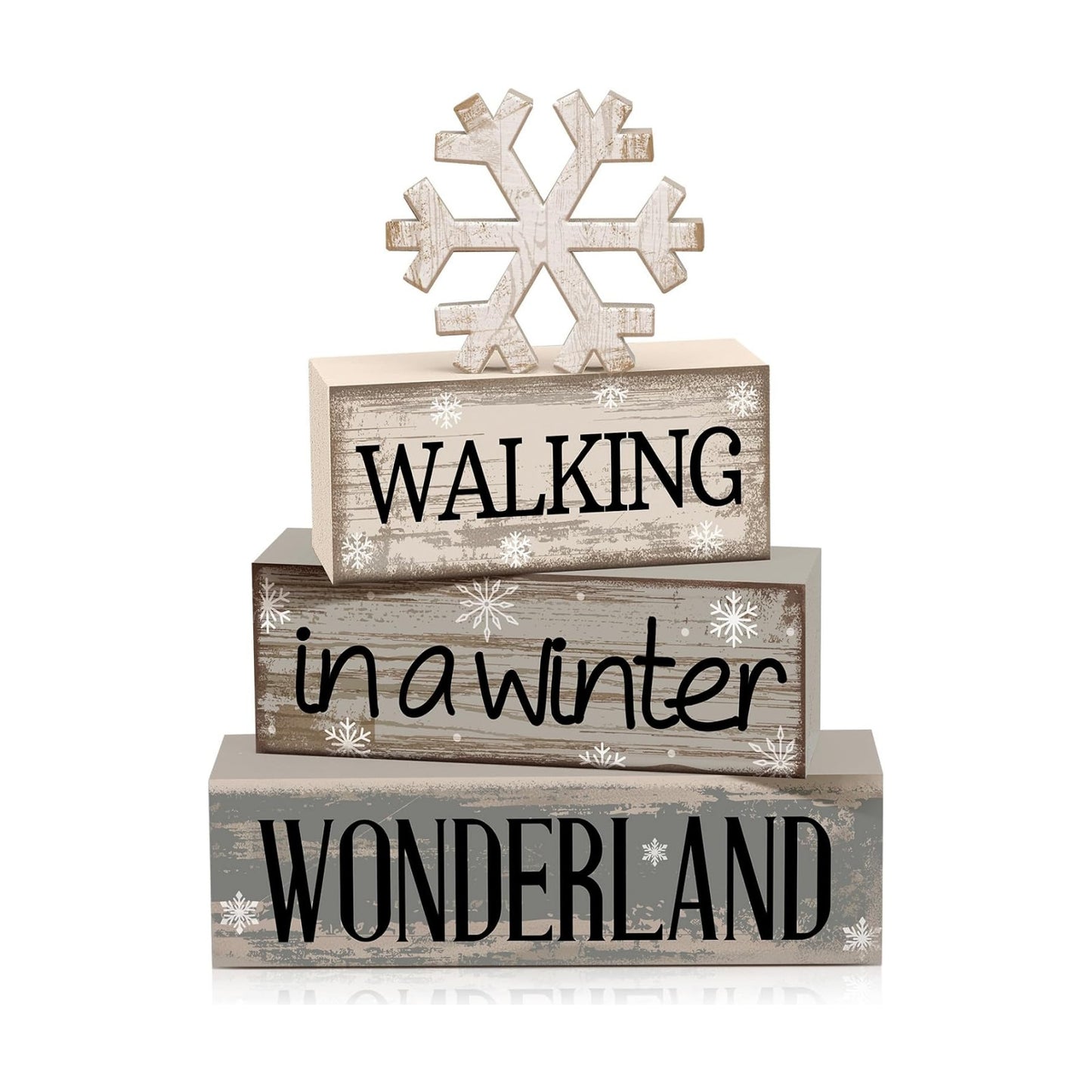 Moucuny 4 Pcs Snowflake Decorations Wooden Block Signs Winter Farmhouse