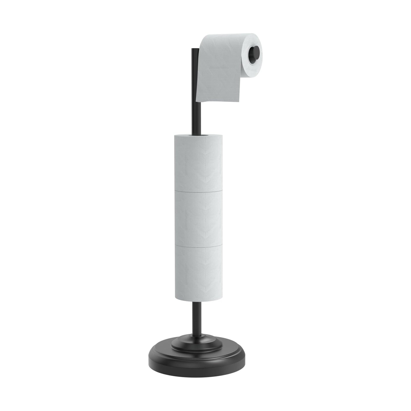Matte Black Toilet Paper Holder Stand with Storage, 4 Extra Rolls | 304 Stainless Steel, Stable Weighted