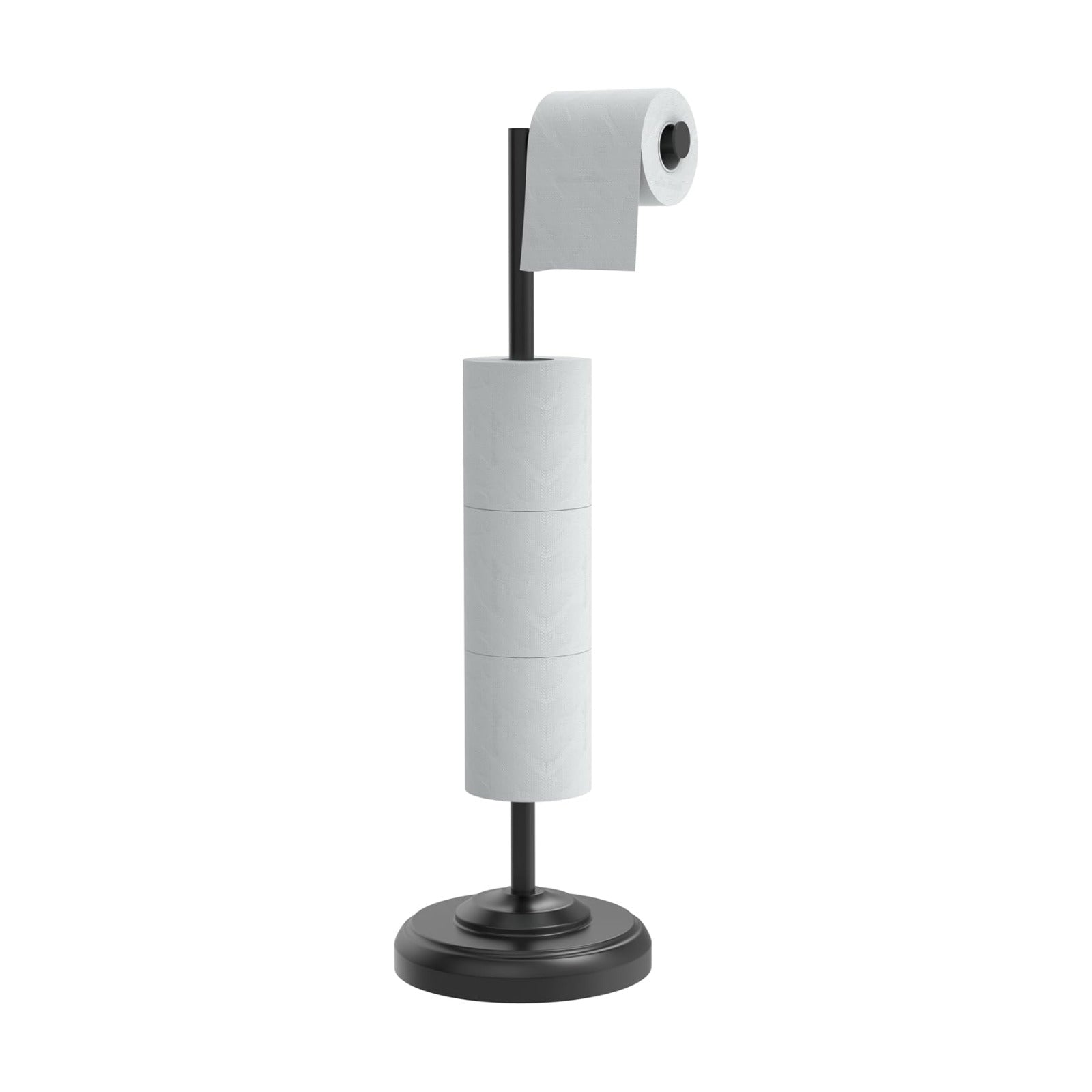 Matte Black Toilet Paper Holder Stand with Storage, 4 Extra Rolls | 304 Stainless Steel, Stable Weighted