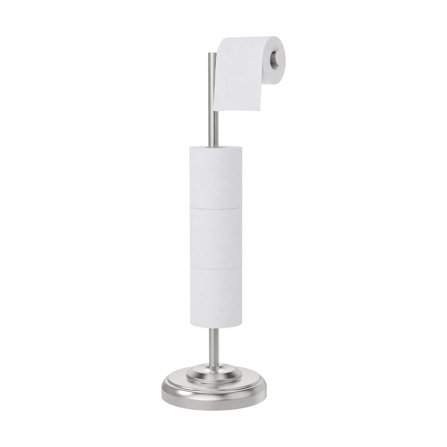 Toilet Paper Holder Stand with Storage 4 Extra Rolls, Brushed Nickel | 304 Stainless Steel, Stable Weighted