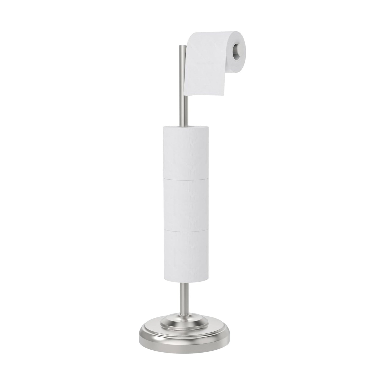 Toilet Paper Holder Stand with Storage 4 Extra Rolls, Brushed Nickel | 304 Stainless Steel, Stable Weighted