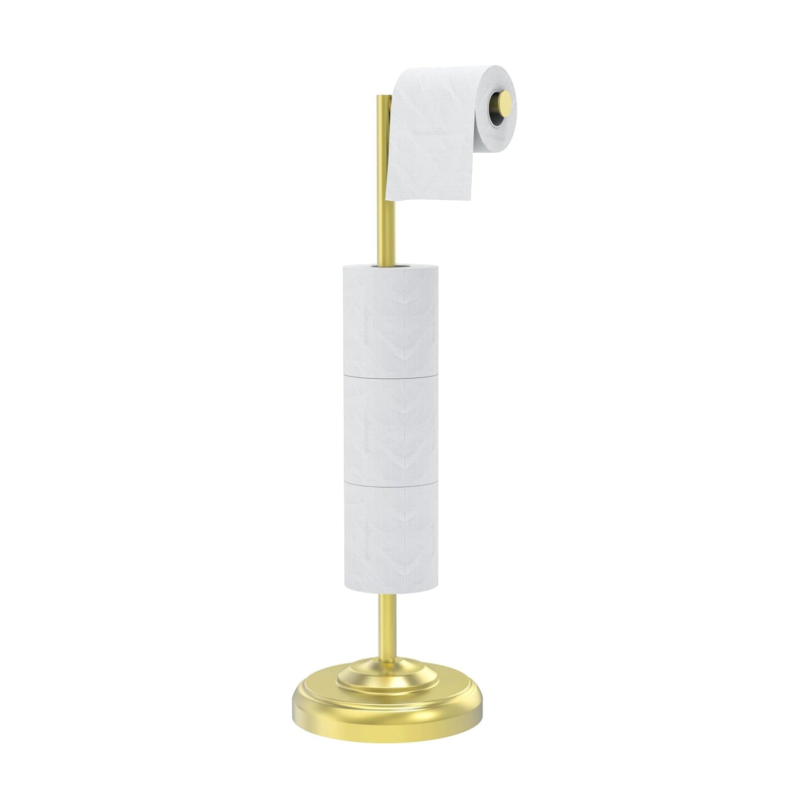 Gold Toilet Paper Holder Stand with Storage for 4 Extra Rolls | 304 Stainless Steel, Stable Weighted Base,Space-Saving
