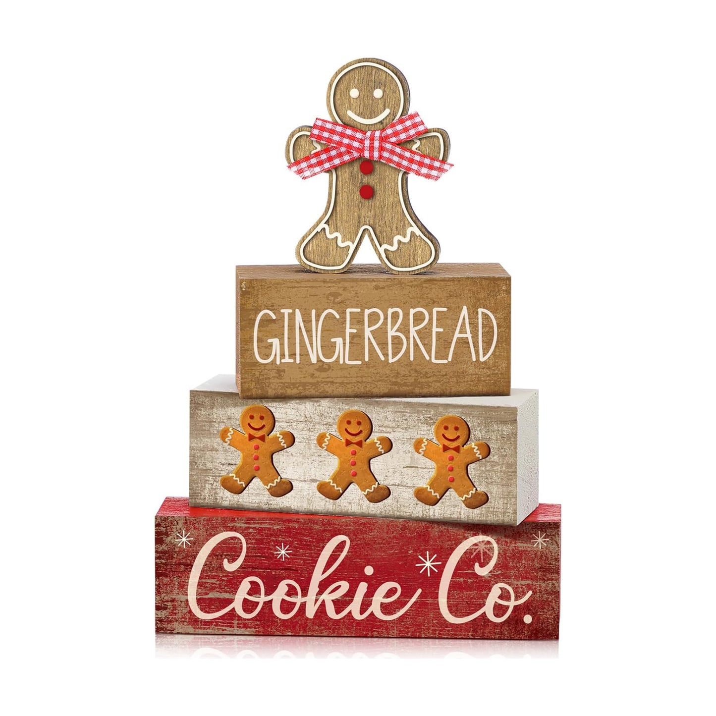 Moucuny 4 Pcs Gingerbread Christmas Table Decor, Gingerbread Man Wood Sign