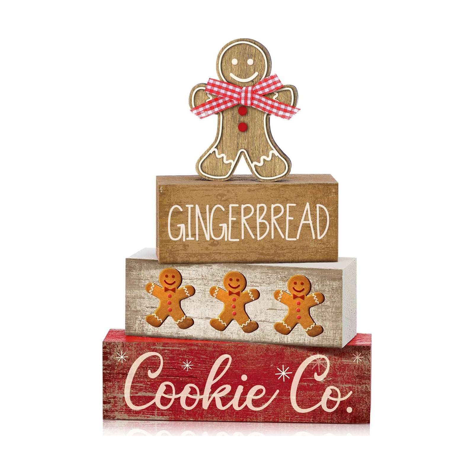 Moucuny 4 Pcs Gingerbread Christmas Table Decor, Gingerbread Man Wood Sign