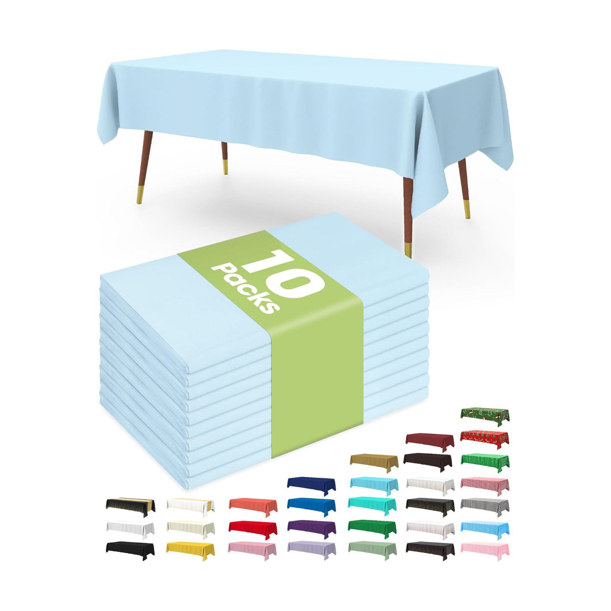 Pureegg Plastic Table Cloth Disposable 54x108 Inch 10 Pack, Baby Blue