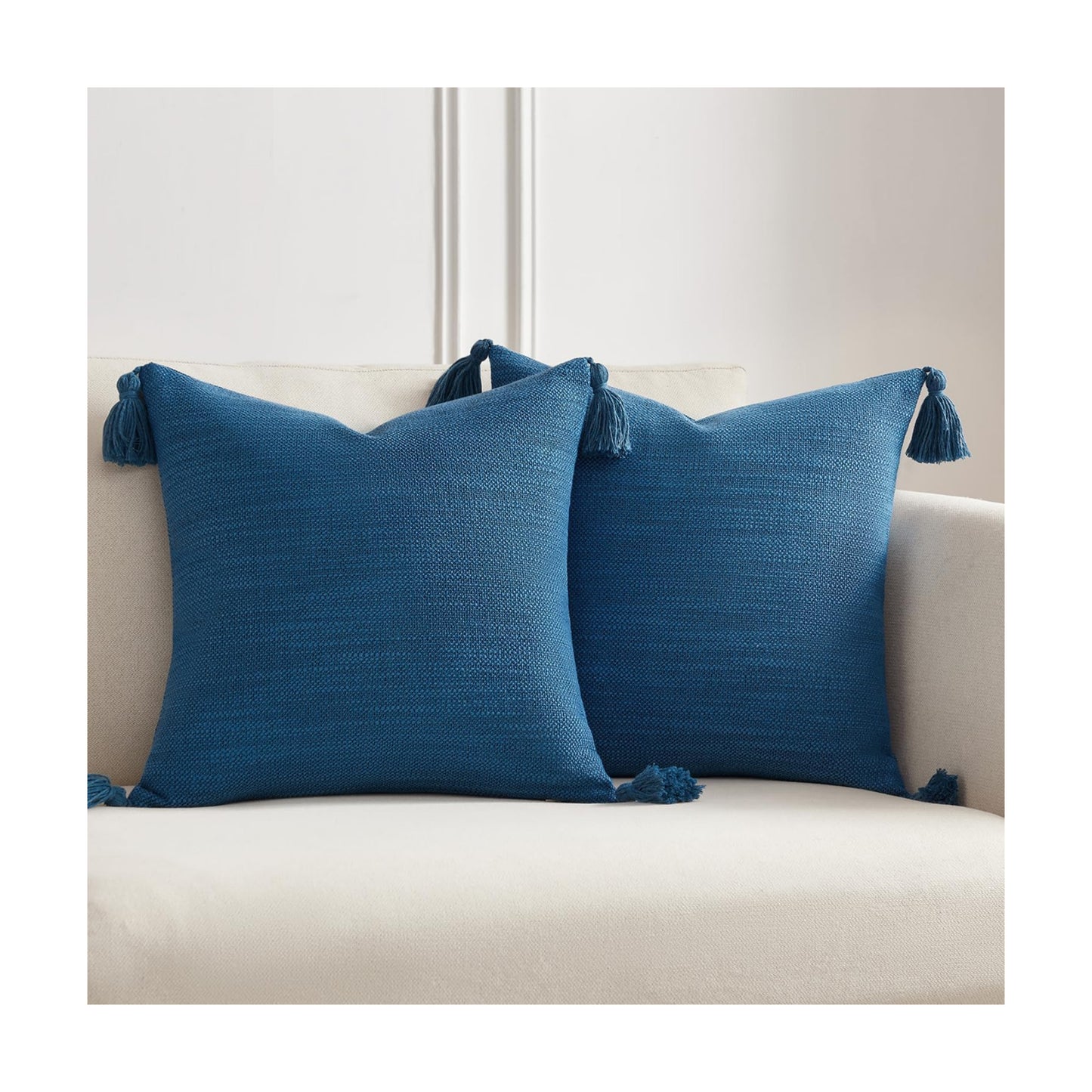 Linen Look Decorative Throw Cushion Covers / Deep Blue / 18 x 18 / Set of 2