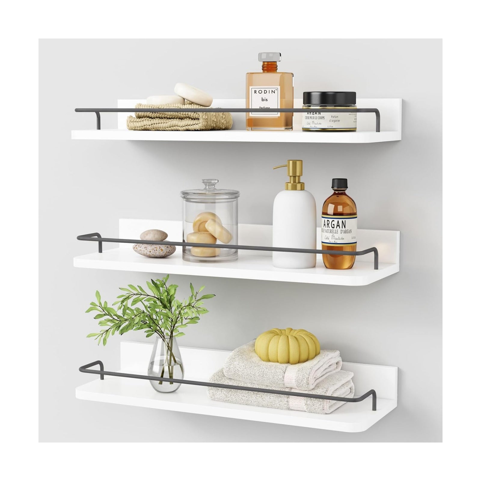 Forbena White Floating Shelves Bathroom Shelves Over Toilet Set of 3, Bathroom Organizers and Storage Shelves Wall