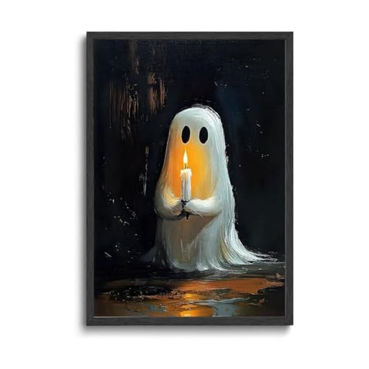 ILLBDR Halloween Ghost Holding Candle Canvas Wall Art Poster 12x16 inch