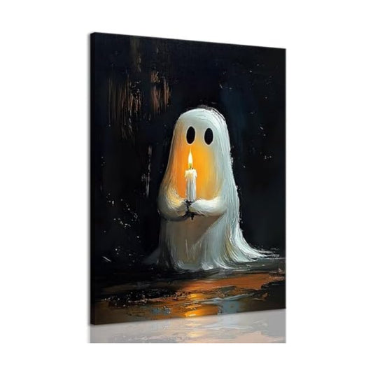 ILLBDR Halloween Ghost Holding Candle Canvas Wall Art 16x24 inch