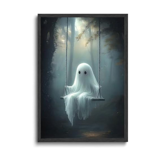 ILLBDR Halloween Cute Ghost Canvas Wall Art Poster 12x16 inch