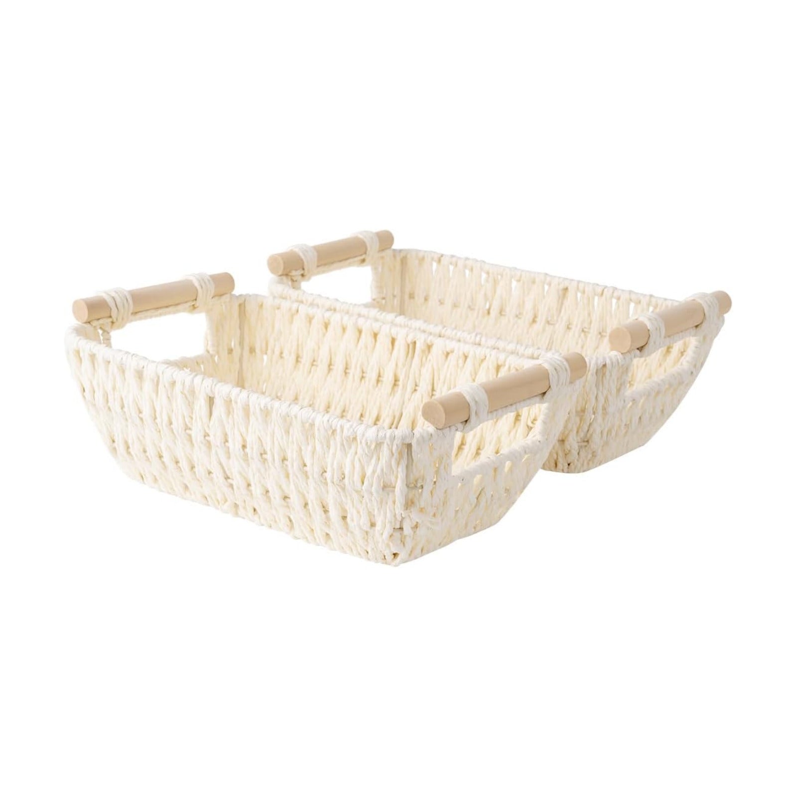 Wicker Baskets / Round Paper Rope Woven Basket / Beige / Small / Set of 2