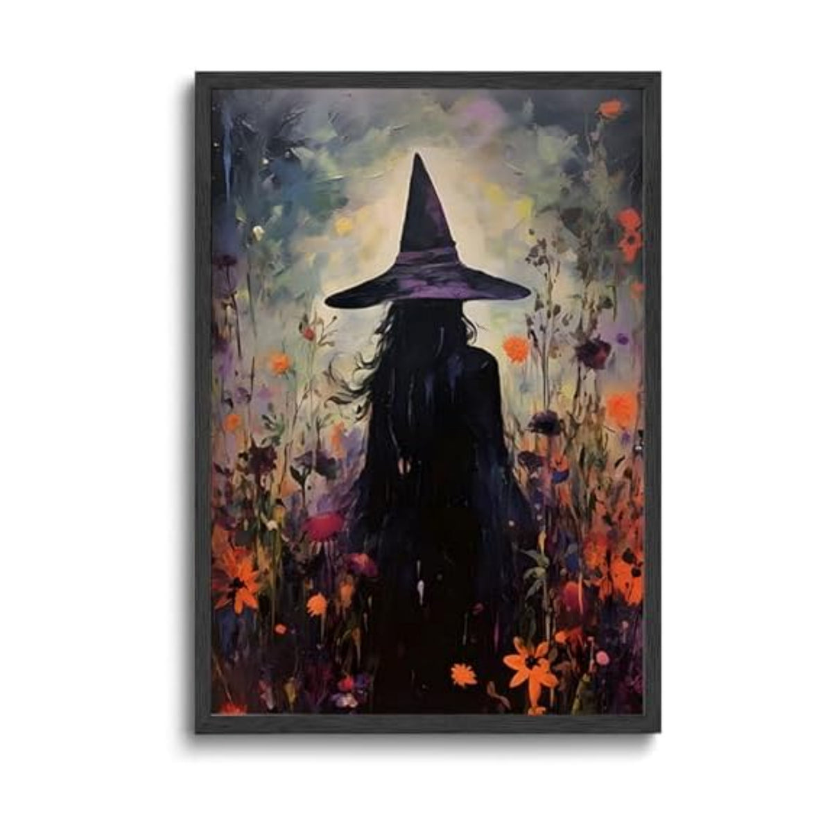 ILLBDR Halloween Witch with Flowers Canvas Wall Art Poster 16x24 inch