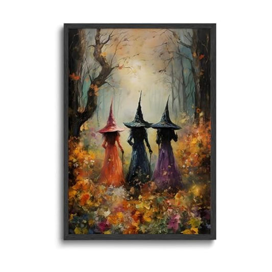 ILLBDR Halloween Three Witches Canvas Wall Art Poster 16x24 inch