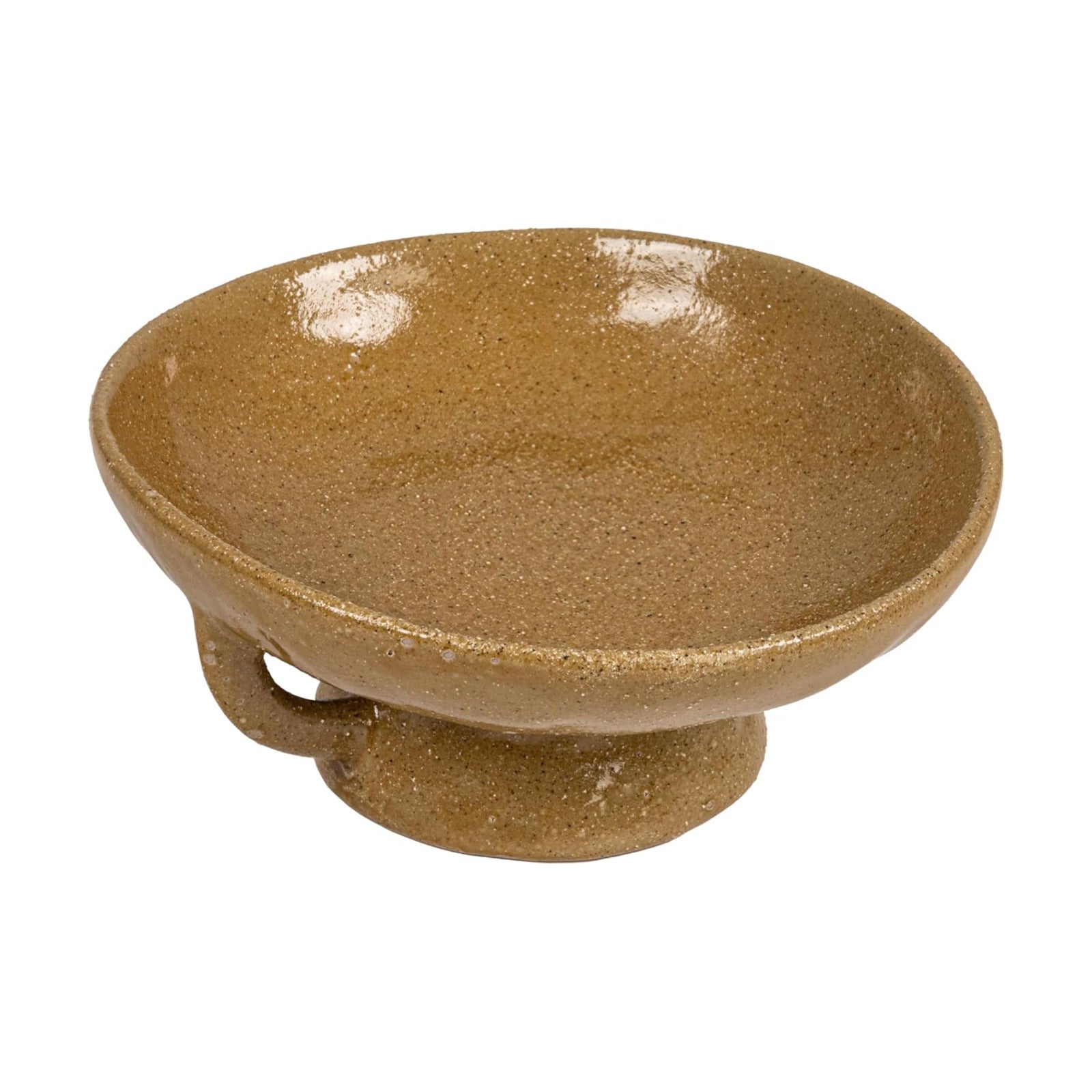 Stoneware Footed Pedestal Bowl / Taupe / 8.0" Round x 3.75" Tall