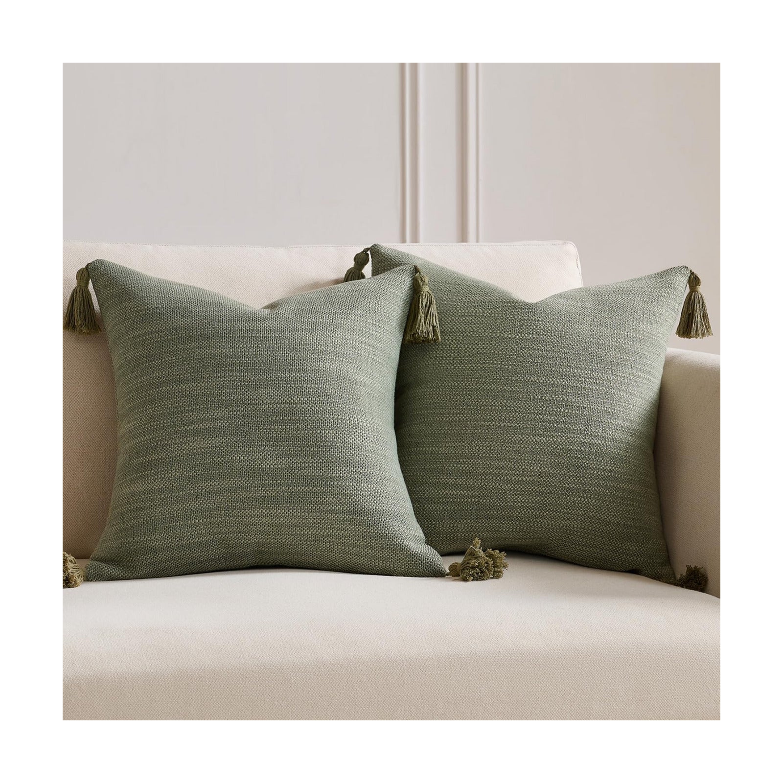 Linen Look Decorative Throw Cushion Covers / Dark Sage / 18 x 18 / Set of 2