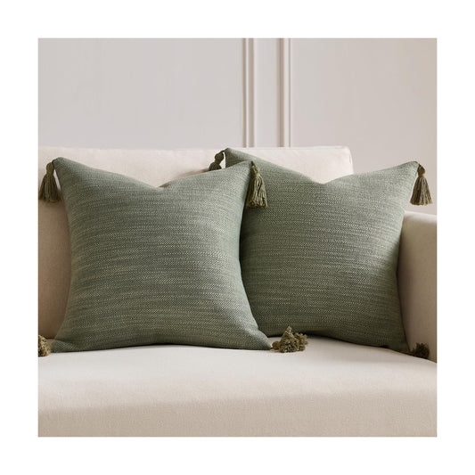 Linen Look Decorative Throw Cushion Covers / Dark Sage / 18 x 18 / Set of 2
