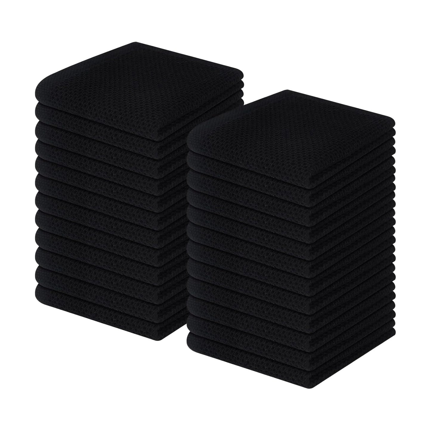 Homaxy 100% Cotton Waffle Weave Kitchen Dish Cloths 24-Pack, Black | 12 x 12 Inches, Ultra Soft Absorbent Dish Towels