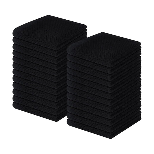 Homaxy 100% Cotton Waffle Weave Kitchen Dish Cloths 24-Pack, Black | 12 x 12 Inches, Ultra Soft Absorbent Dish Towels