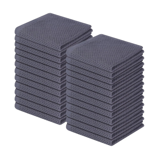 Homaxy 100% Cotton Waffle Weave Kitchen Dish Cloths 24-Pack, Dark Grey | 12 x 12 Inches, Ultra Soft Absorbent Dish