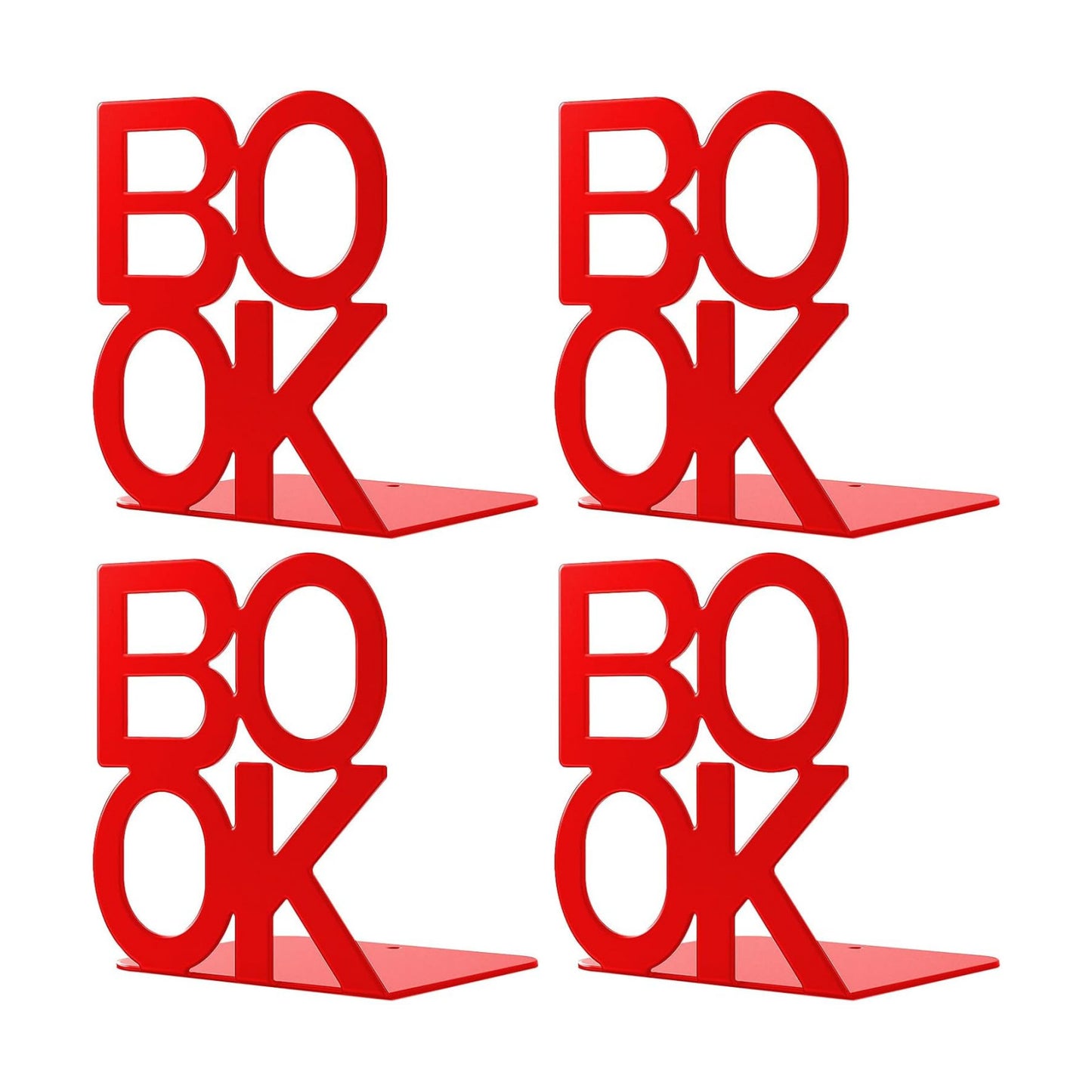 Decorative Metal Book Ends Supports for Bookrack Desk / Red / 2 Pair