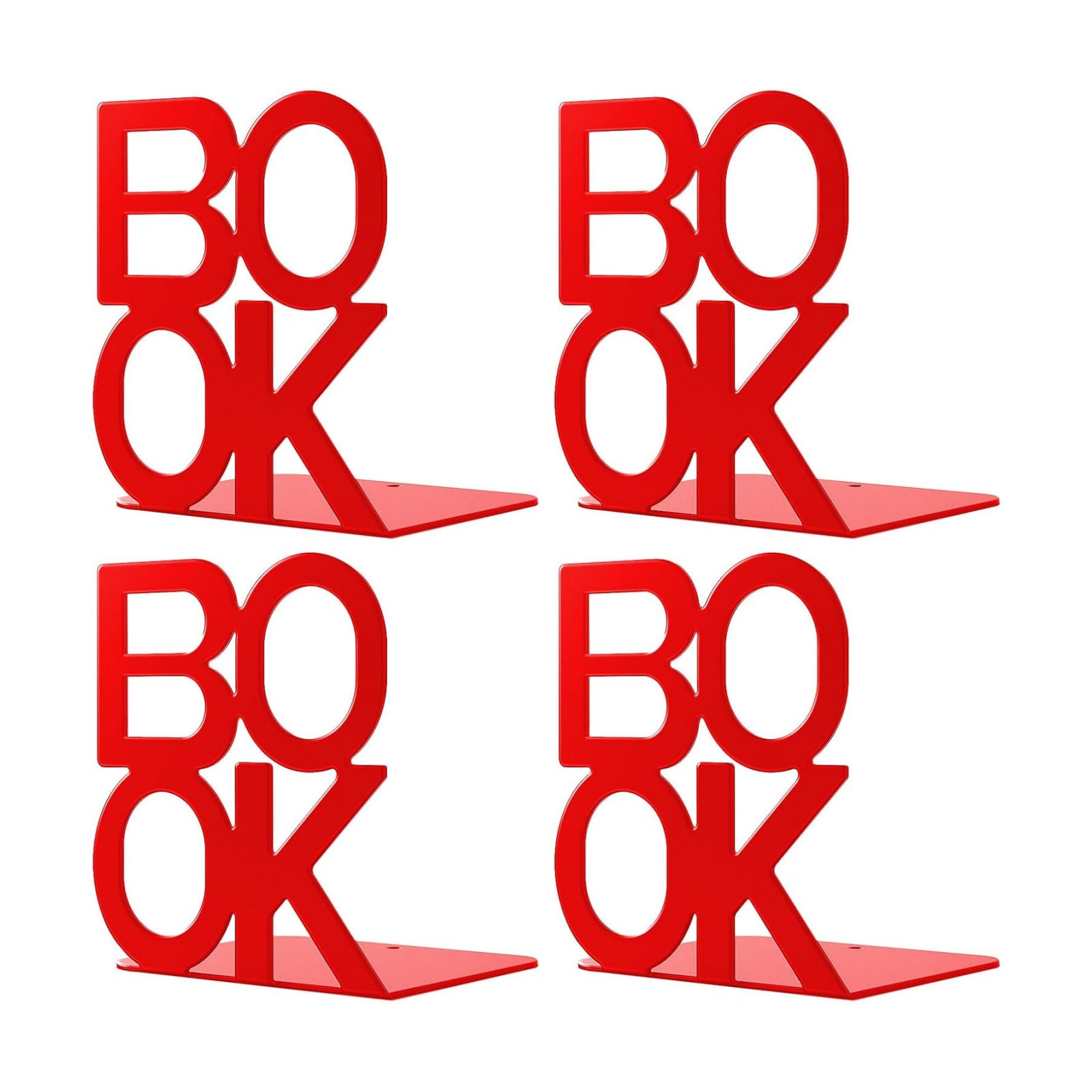 Decorative Metal Book Ends Supports for Bookrack Desk / Red / 2 Pair