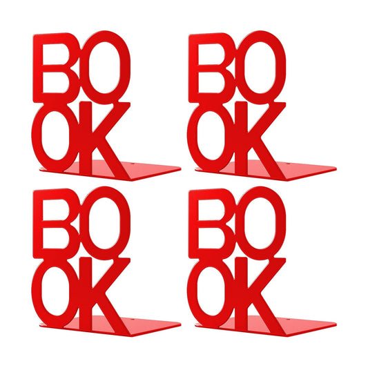 Decorative Metal Book Ends Supports for Bookrack Desk / Red / 2 Pair