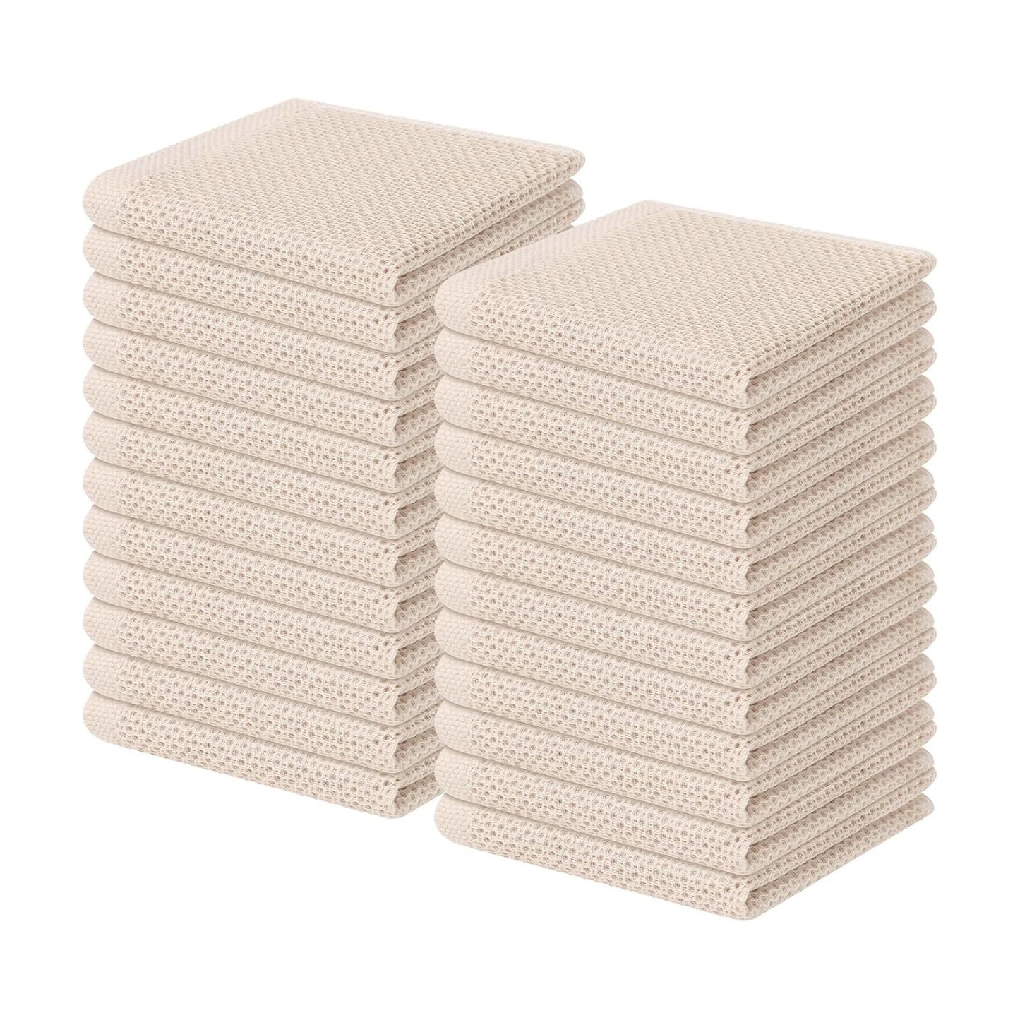 Homaxy 100% Cotton Waffle Weave Kitchen Dish Cloths 24-Pack, Beige | 12 x 12 Inches, Ultra Soft Absorbent Dish Towels