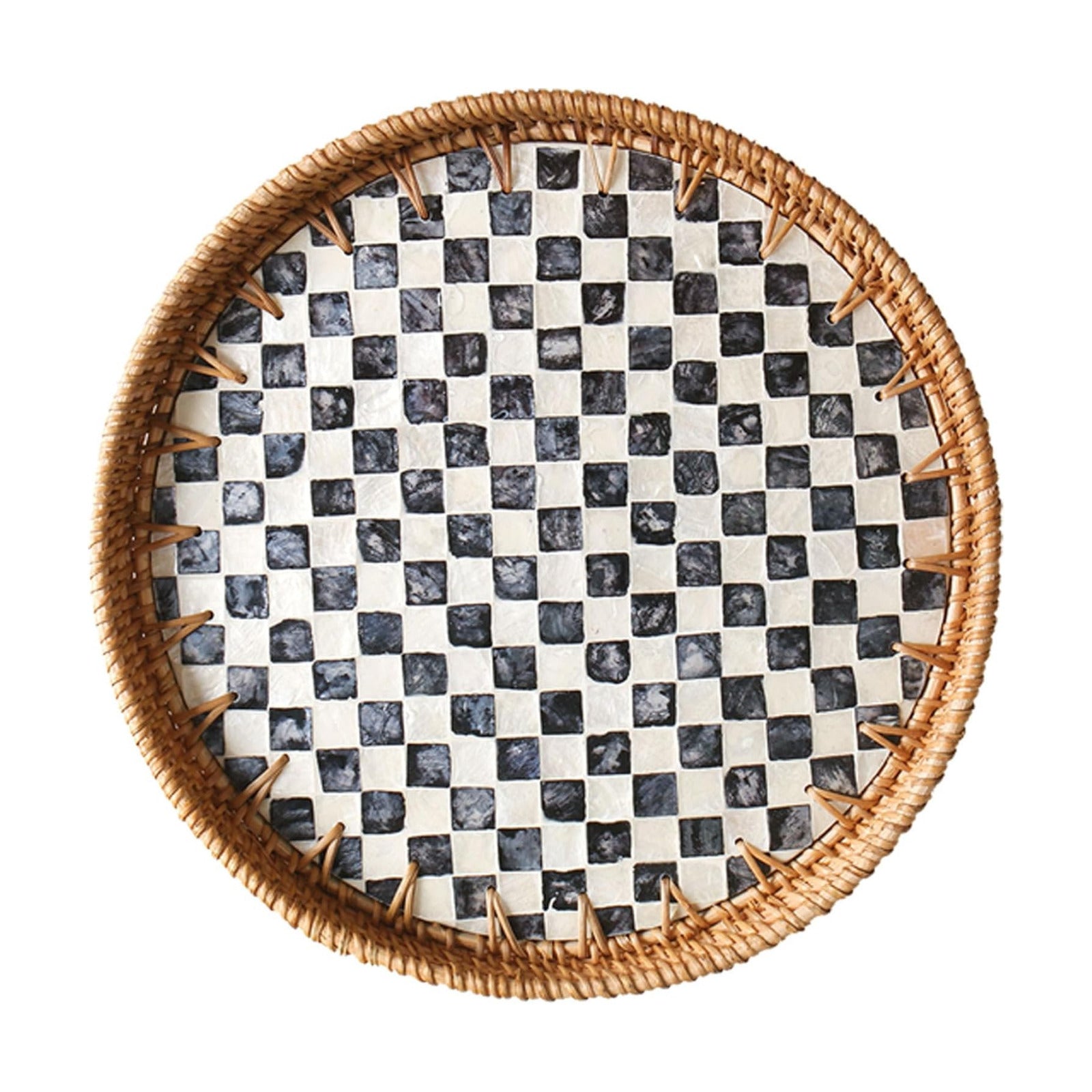 Round Rattan Tray / Checkered