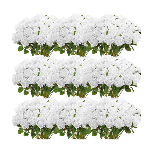 Jexine 100 Pcs Artificial Roses Flowers Bulk, Pure White