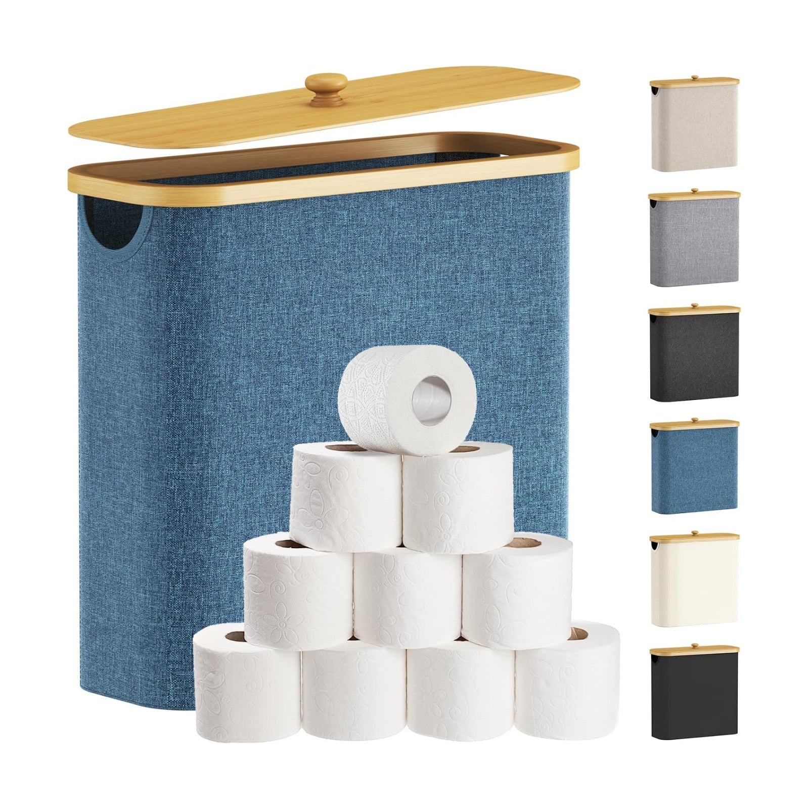 Lifewit Toilet Paper Storage Holder, Extra Large Stand Basket 30L Dark Blue | 12 to 16 Rolls, Extra Large Paper Stand