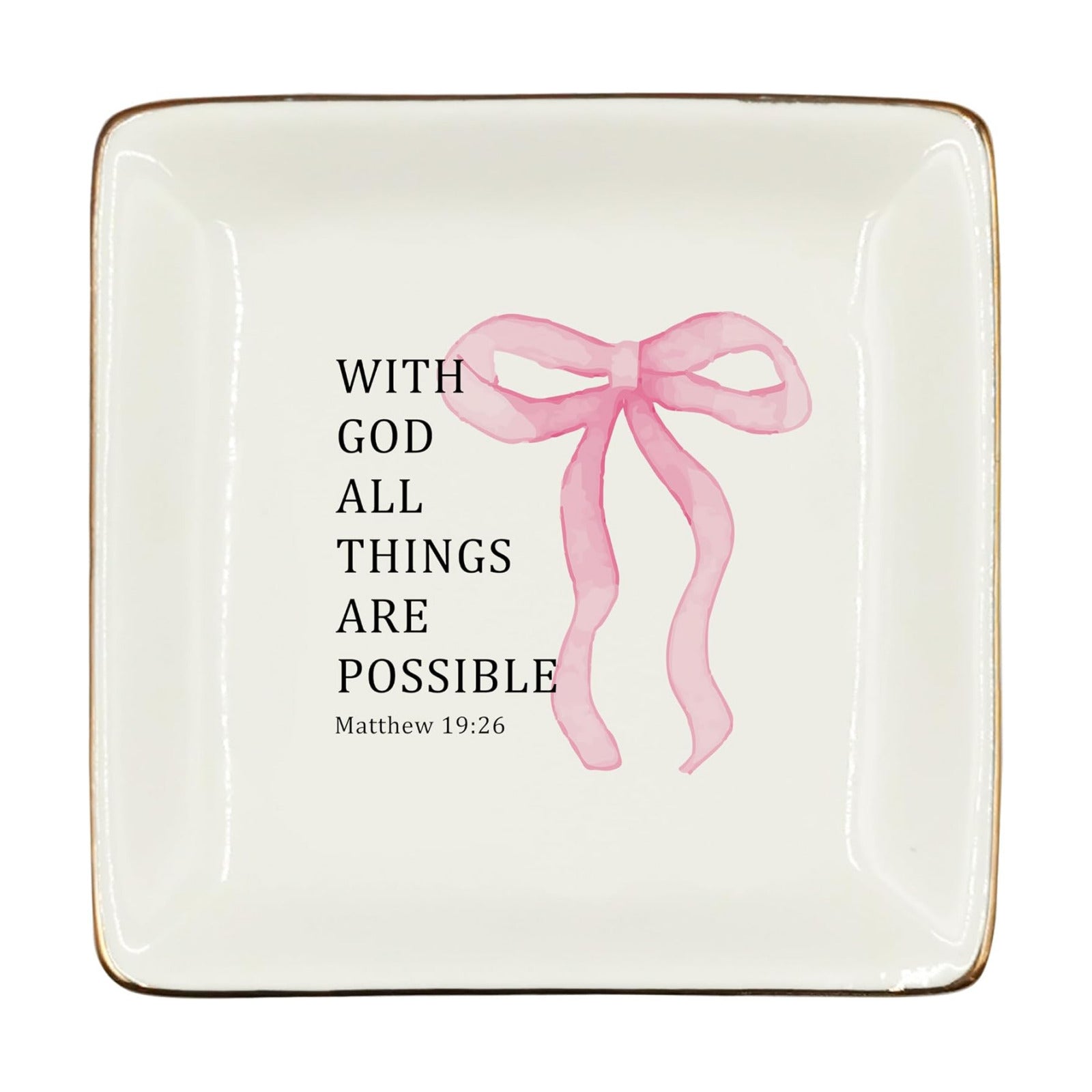 Christian Coquette Pink Bow Ceramic Jewelry Tray Dish / Pink 1
