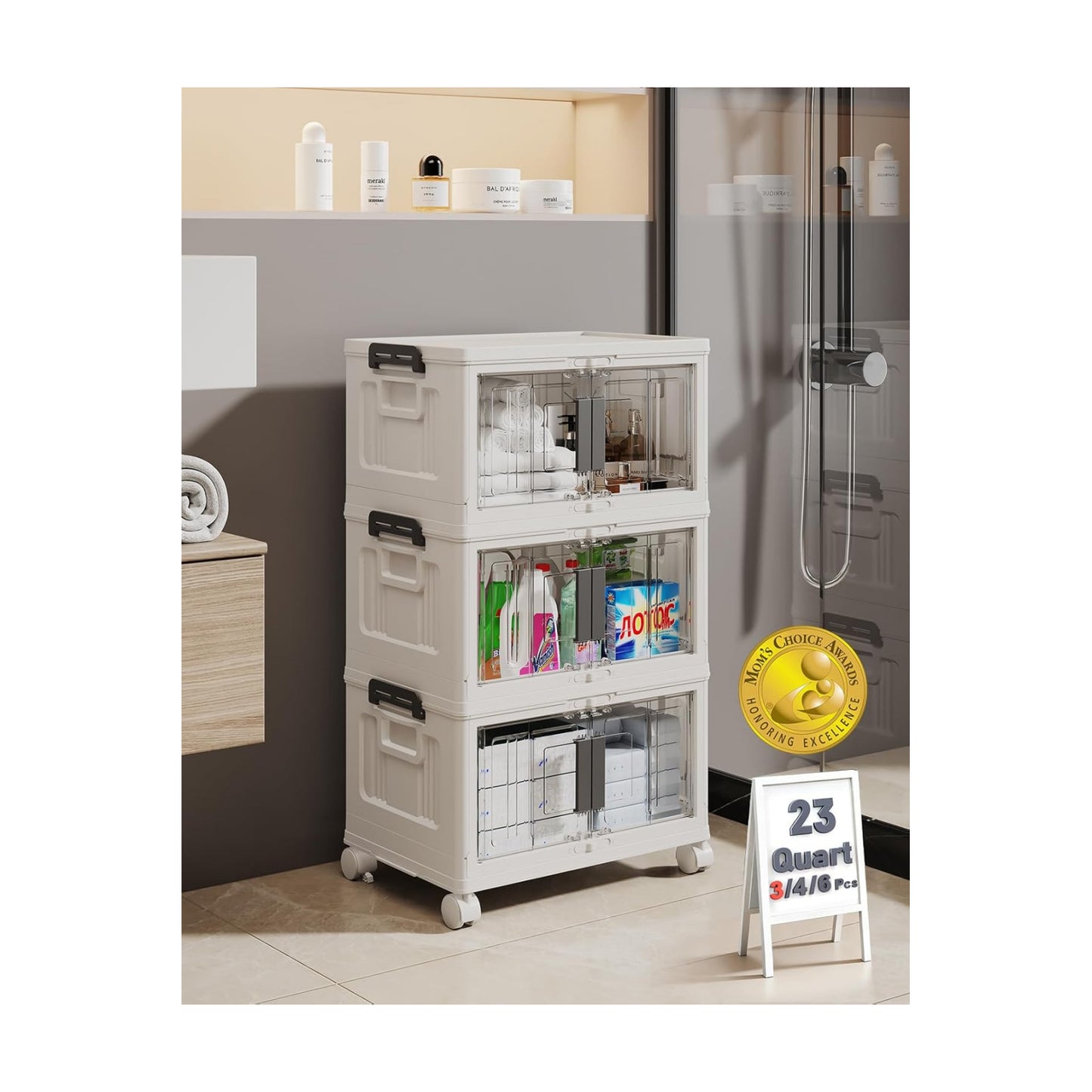 23QT Stackable Lockable Storage Bins / 23qt-white / Set of 3