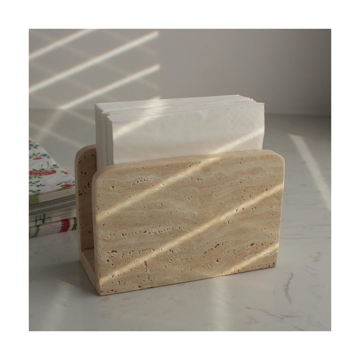 Travertine Napkin Holder / Small / Natural